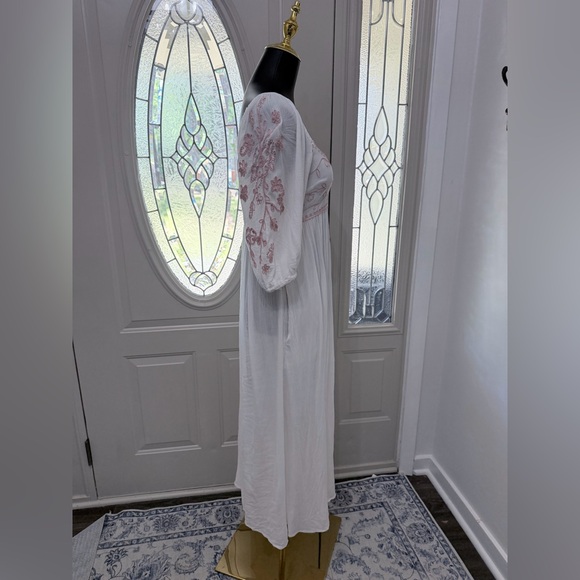 Free People White Embroidered Maxi Dress Size M Boho Prairie Cottagecore - Picture 4 of 9